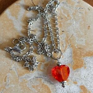 Swarovski Heart Necklace Padparadscha Sapphire in Stainless Steel 16.7”🧡🧡🧡